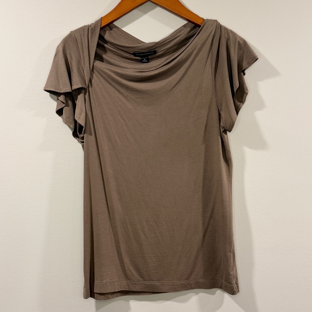Banana Republic Women’s Taupe Blouse with Draped Neckline Size M
